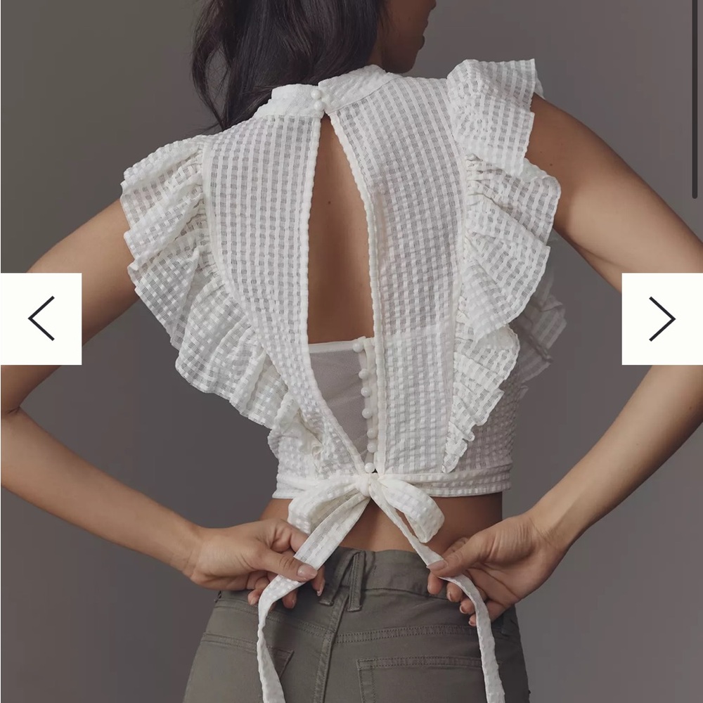 White Ruffled Textured Blouse - Picture 3 of 4